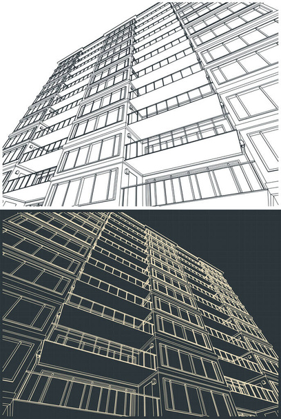 Illustrazioni vettoriali stilizzate di progetti di facciata di condominio - Vettoriali, immagini
