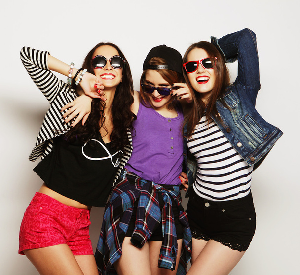 Three stylish sexy hipster girls best friends. - Fotoğraf, Görsel