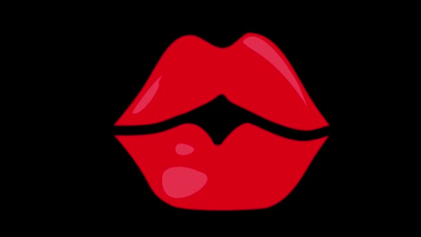 Kırmızı dudakları öpme animasyonu siyah bir arkaplanda eklenmek üzere bağlandı. Yüksek kalite 4k görüntü - Video, Çekim