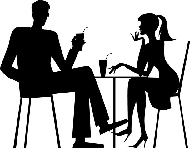 カフェでカップルのシルエット - ベクター画像