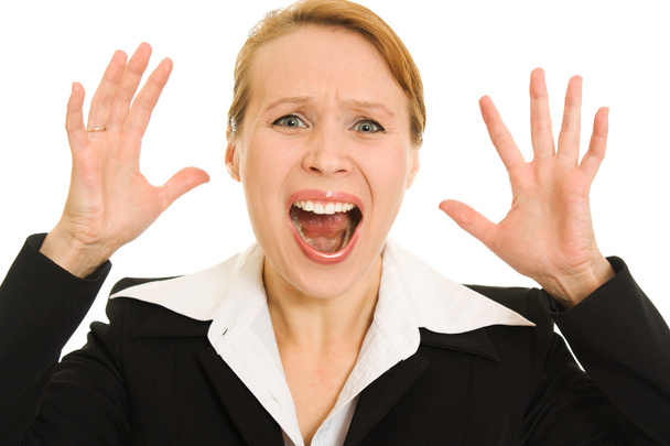 Screaming businesswoman on a white background. - Foto, Imagem