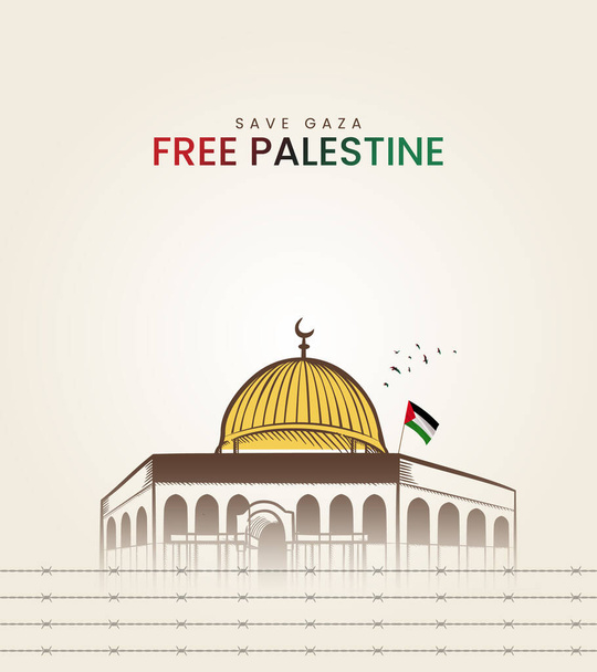 Palestina libre. Bandera de Palestina whit Al-Aqsa Diseño de mezquita para pancarta, redes sociales, póster Ilustración 3D - Vector, Imagen