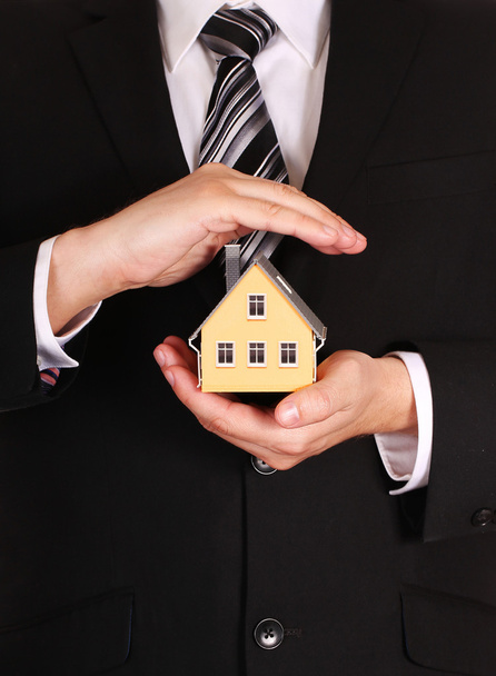 Home insurance concept. House model in businessman's hands.  - Photo, Image
