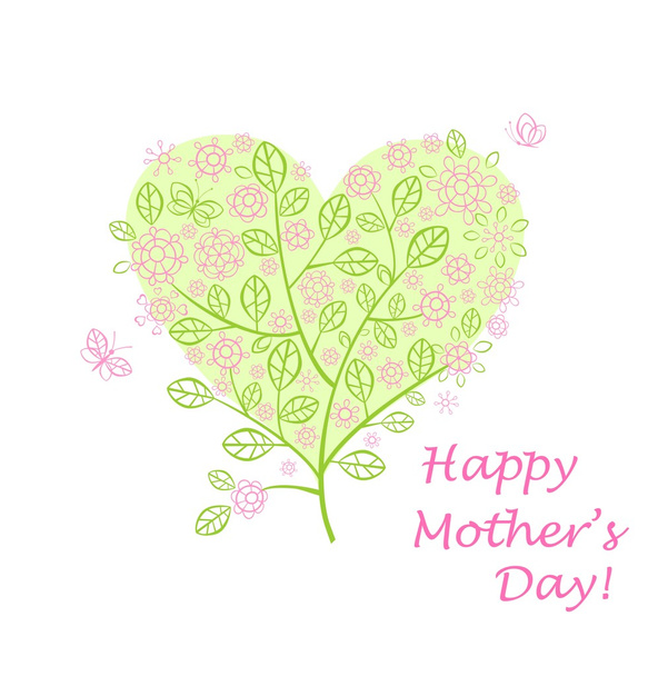 Greeting for mother's day with beautiful spring lacy tree - Вектор,изображение