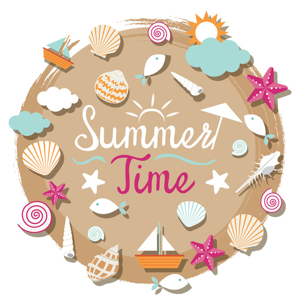 Sea Shell and Summer Objects Icons Heading - Vector, Image
