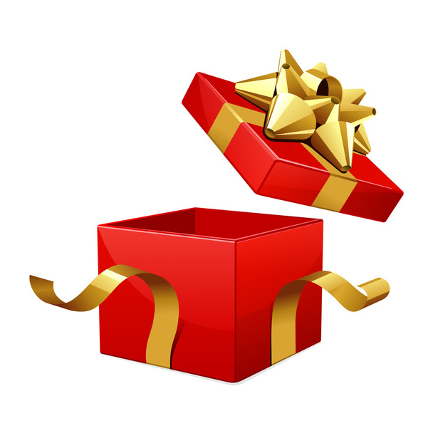 Open empty red gift with gold bow - Vector, Image
