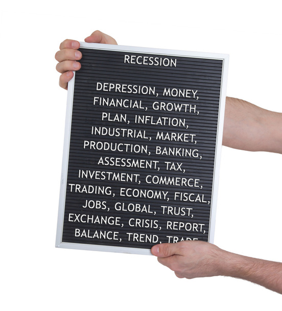 Концепция рецессии в пластиковых буквах на очень старой доске меню
 - Фото, изображение