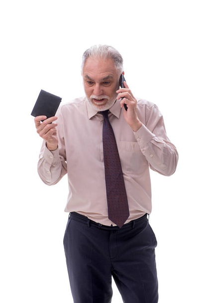Businessman holding wallet isolated on white - Photo, Image