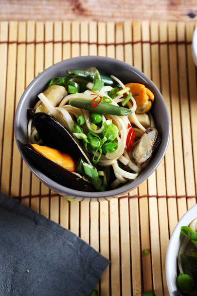 noodles with seafood and vegetables - Photo, image