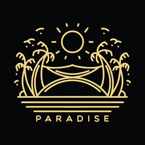 Paradise Beach ilustração Monoline Vector logotipo, emblema do vintage ilha, design de emblema criativo para camisa - Vetor, Imagem