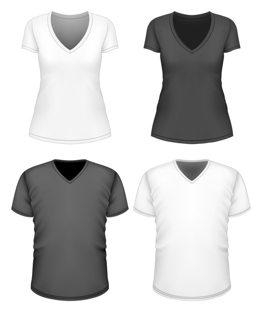 Women and men v-neck t-shirt short sleeve. - Vektor, kép