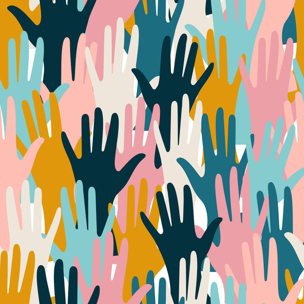 Mãos de pessoas de diferentes nacionalidades formam um fundo de cor sem costura para têxteis.  - Foto, Imagem