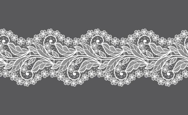 Seamless floral background with white lace leaves.Vector white lace branches with flowers - Vector, Image