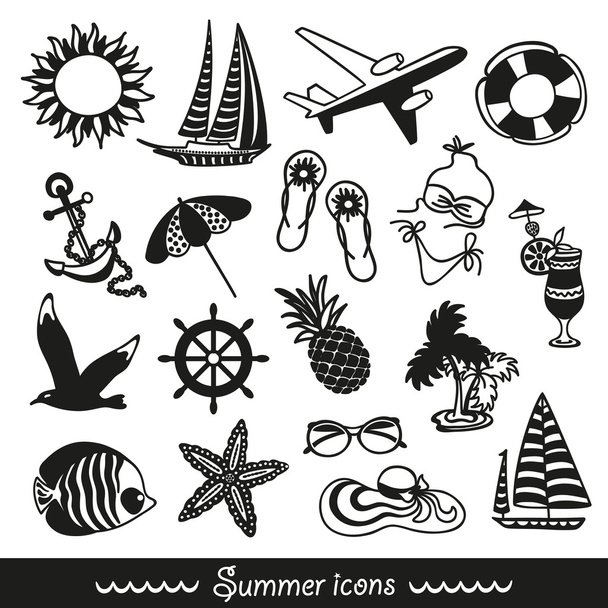 Black and white summer icons - Vektor, Bild