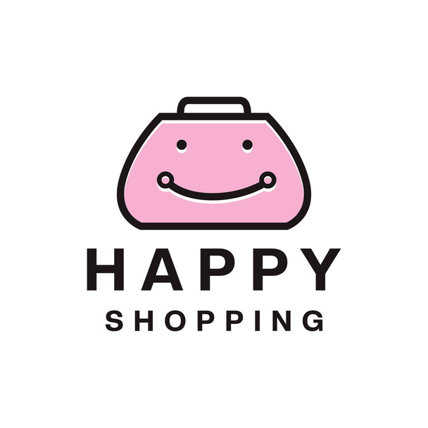 Happy Shopping Logo Σχεδιασμός Διάνυσμα απεικόνιση απλό έμβλημα καλάθι σύμβολο - Διάνυσμα, εικόνα
