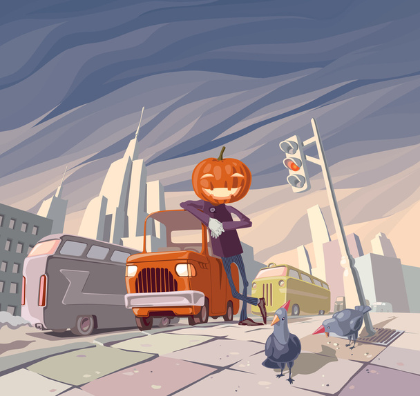 Jack O 'Lanterna e la sua auto arancione
 - Vettoriali, immagini