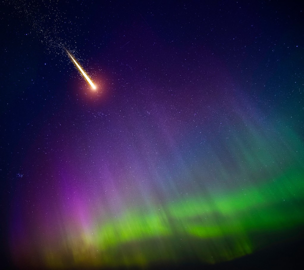 Falling comet and Aurora Borealis - Photo, Image