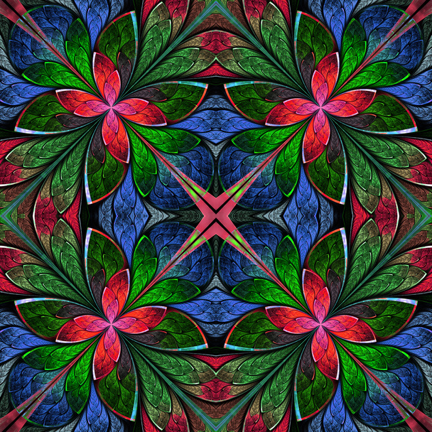 Πολύχρωμα και συμμετρική fractal μοτίβο σε Υαλογράφημα παράθυρο - Φωτογραφία, εικόνα