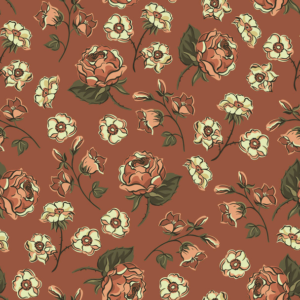 ヴィンテージの花のシームレスなパターン. ブラミングダークフラワー, ビクトリア州の野生の花をモットーで - ベクター画像