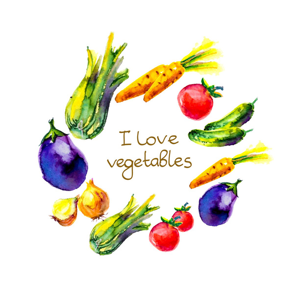 I love vegetables, circle frame - Vector, imagen