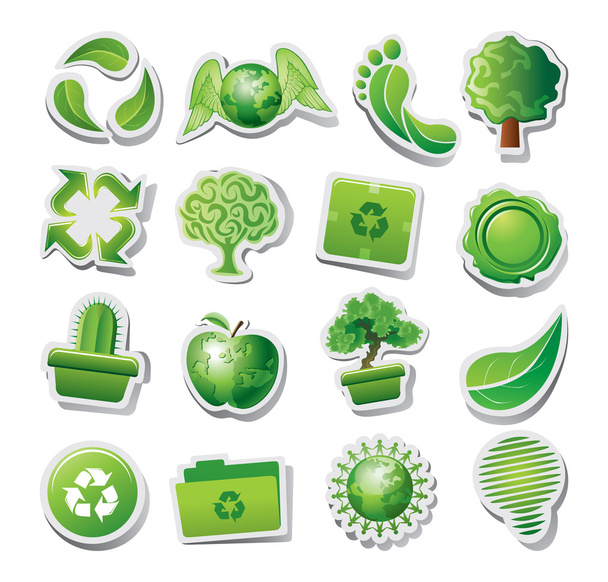 Set of green ecological or environmental icons - Διάνυσμα, εικόνα