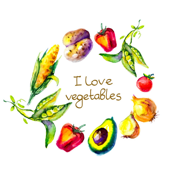 I love vegetables, circle frame - ベクター画像