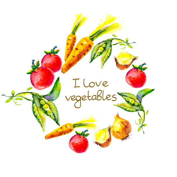 I love vegetables, circle frame - Vector, Imagen