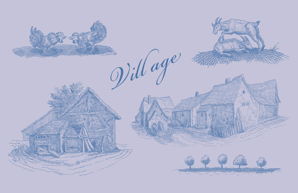 Village illustration - Fotoğraf, Görsel