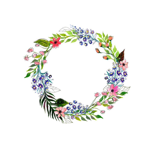 Watercolor flowers wreath - Vector, Image
