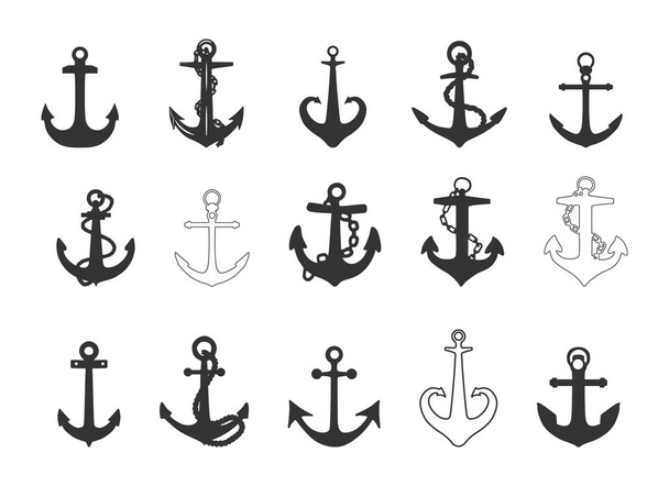 Silhouette di ancoraggio della nave, Set di icone di ancoraggio, Vettore di ancoraggio della nave, Ancoraggio della nave Svg, Silhouette di ancoraggio - Vettoriali, immagini