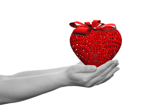 Conceptual 3D heart with a ribbon - Photo, Image