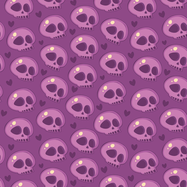 Vectorpatroon met skulp en hartjes op violette achtergrond. Element voor horror design, Halloween gevierd concept. - Vector, afbeelding