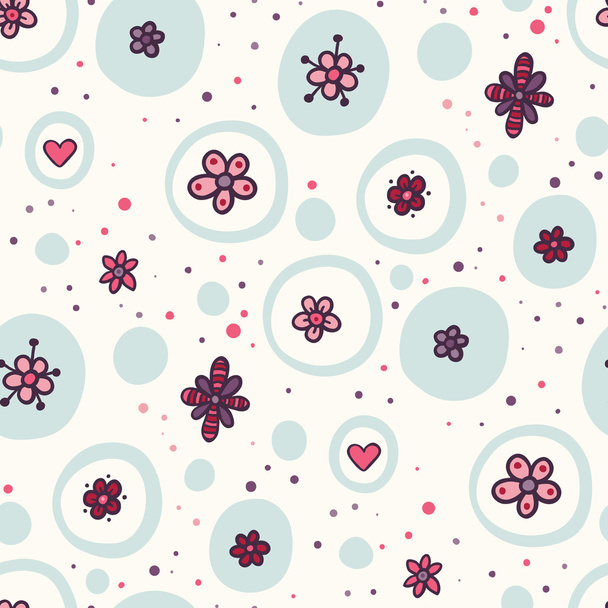 Seamless pattern with flowers and dots - Vektör, Görsel