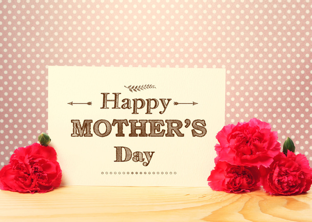 Mothers Day message card with pink carnation flowers - Zdjęcie, obraz