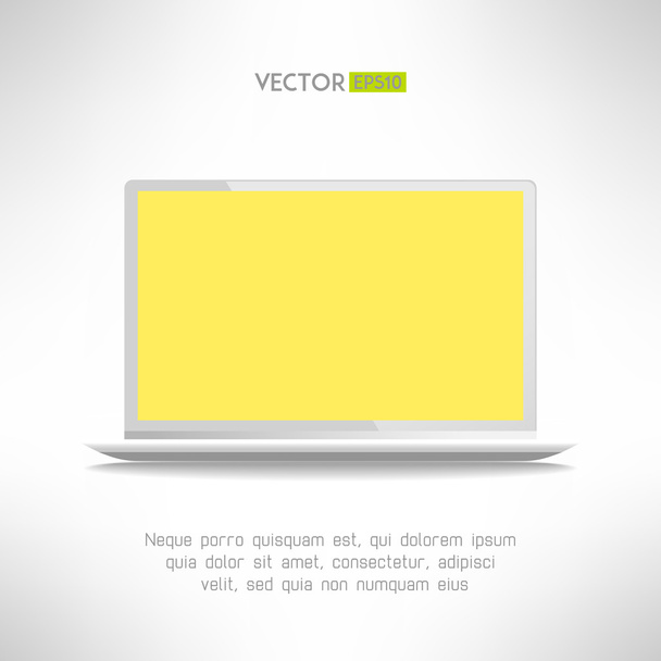 Realictic light laptop computer with yellow screen. Vector illustration - Vector, Image
