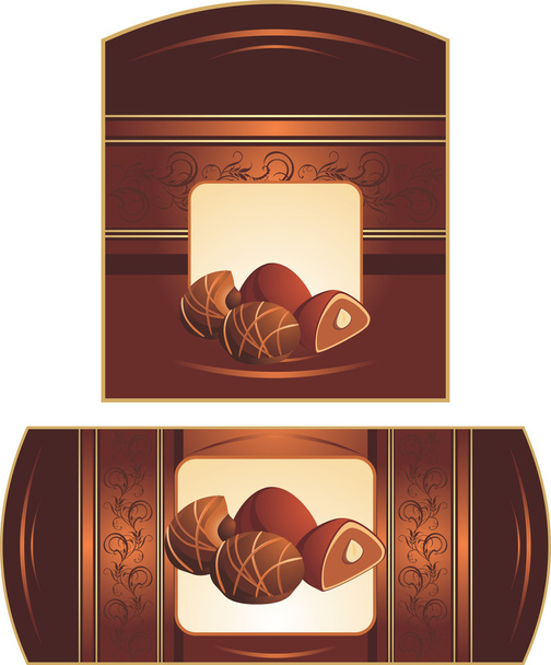 Chocolate candies with nuts. Two patterns for wrapping - Vector, Imagen
