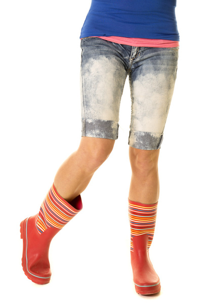 Woman legs in denim shorts and boots - Photo, image
