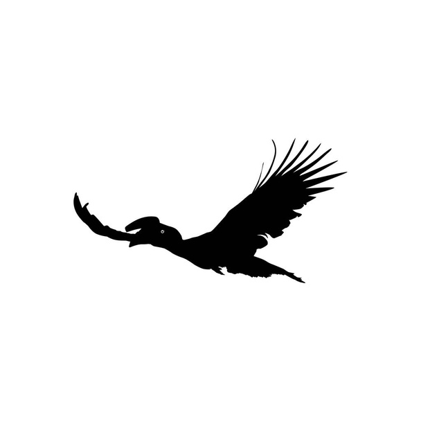 Силуэт летающей большой роговой птицы. Может использоваться для художественной иллюстрации, графики, пиктограммы или графического дизайна. Векторная миграция - Вектор,изображение