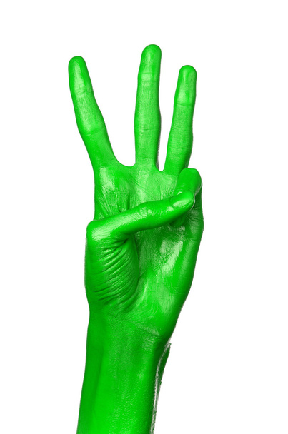 Green hand on white background, isolated, paint - Fotografie, Obrázek