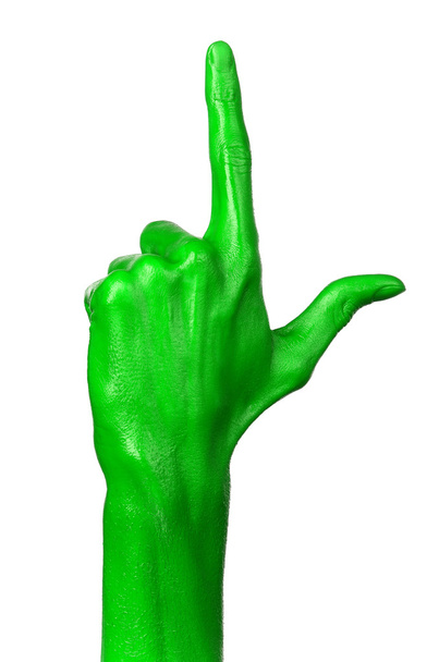 Green hand on white background, isolated, paint - Φωτογραφία, εικόνα