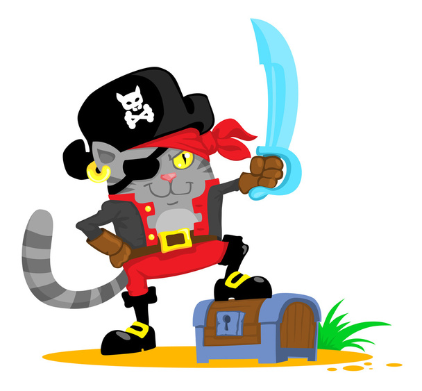 Cute cartoon cat in pirate costume - Vector, Image