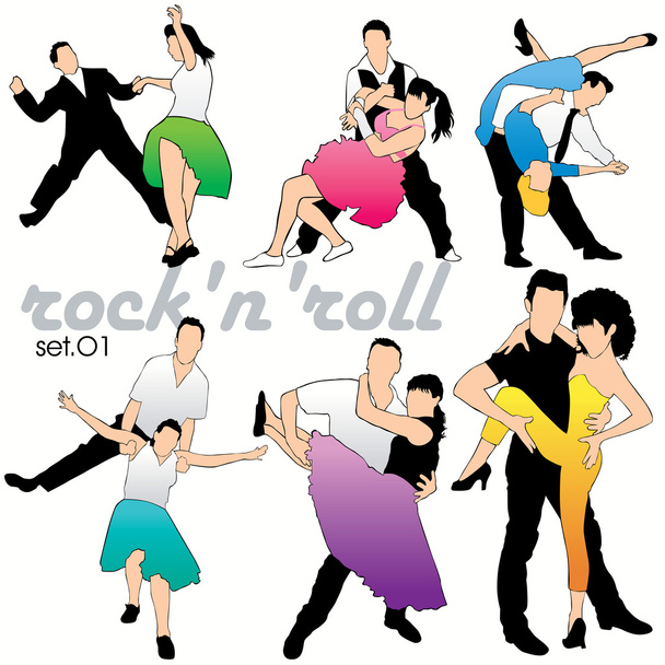 Rock 'n' roll bailarines siluetas conjunto - Vector, Imagen