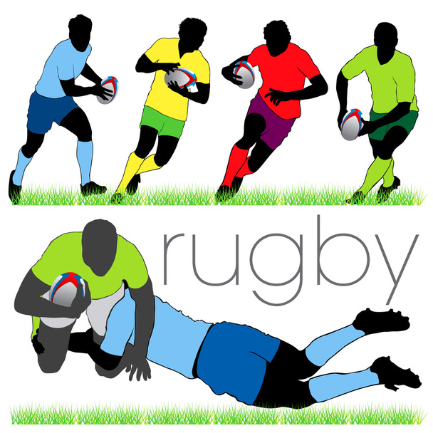 sada 6 rugby hráči siluety - Vektor, obrázek