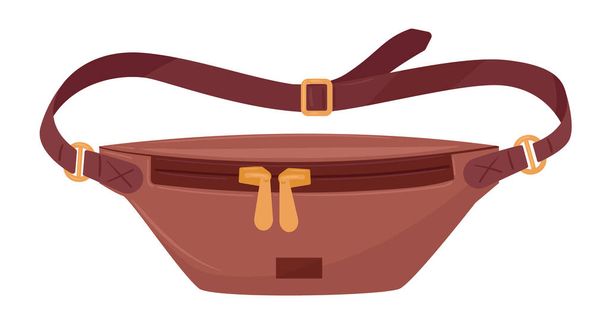 Bolsa de cintura. Bolso de cinturón casual dibujado a mano, bolsa de moda de nylon de los años 90 con bolsillos con cremallera ilustración vectorial plana. Bolso de cintura Vintage - Vector, imagen