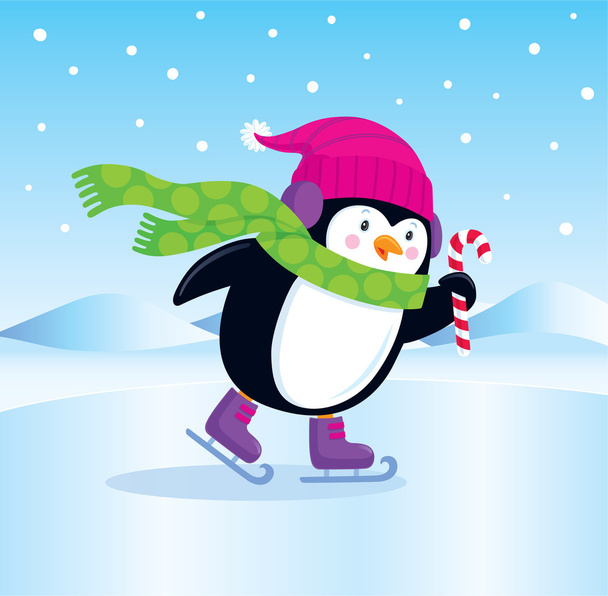 Pingüino patinaje sobre hielo mientras que los más jóvenes reloj
 - Foto, imagen