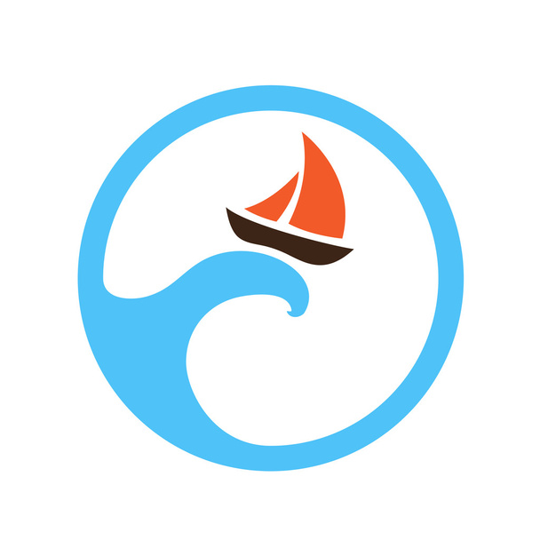 Sailing boat on the water, logo - Vetor, Imagem