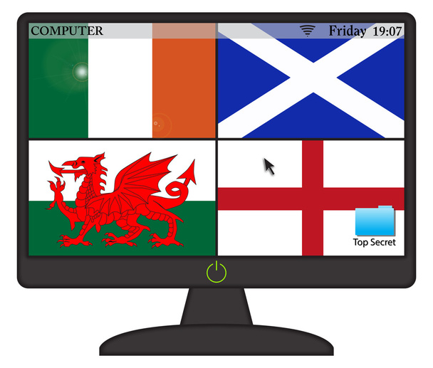 UKFlags pantalla de ordenador con botón en
 - Vector, Imagen