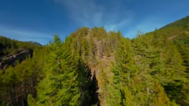 Manewrowalny lot dronem FPV nad górskim krajobrazem i drogą. Podróż przez Kanadę. Zrobione niedaleko Vancouver, Kolumbia Brytyjska, Kanada.  - Materiał filmowy, wideo