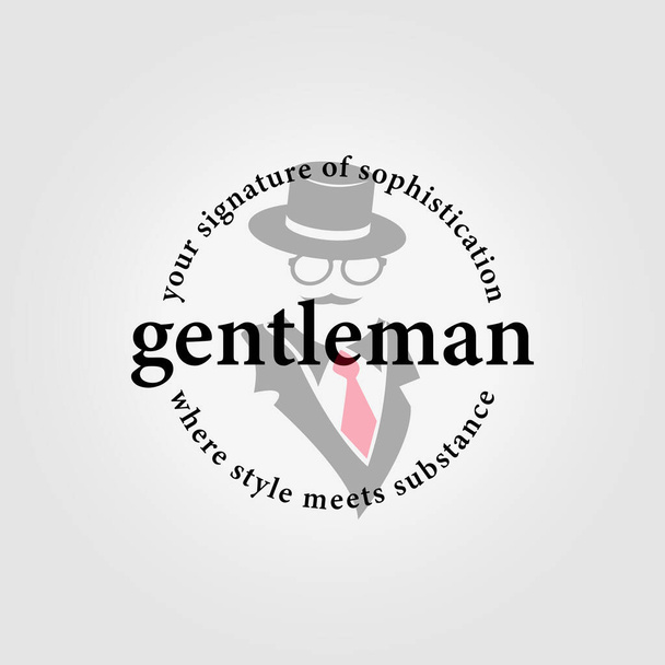 emblema de cavalheiro logotipo retro, ilustração de empresário design vintage, ícone da máfia com óculos - Vetor, Imagem