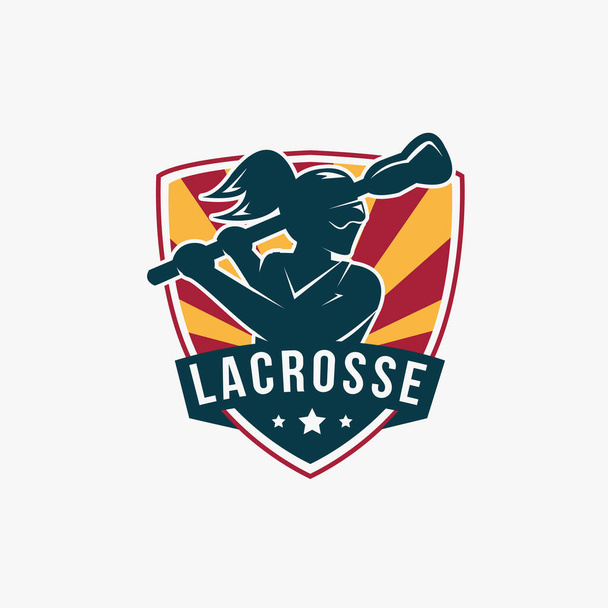 Insignia del sello del emblema Lacrosse Girl Team logotipo ilustración vector plantilla sobre fondo blanco - Vector, Imagen